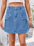 Pocketed Buttoned Denim Skirt - Trendsi - Flyclothing LLC