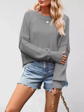 Round Neck Dropped Shoulder Sweater - Trendsi - Flyclothing LLC