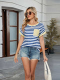 Striped Round Neck Short Sleeve T-Shirt - Trendsi - Flyclothing LLC