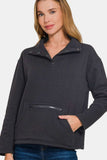 Zenana Turtleneck Half Snap Fleece Sweatshirt - Trendsi - Flyclothing LLC