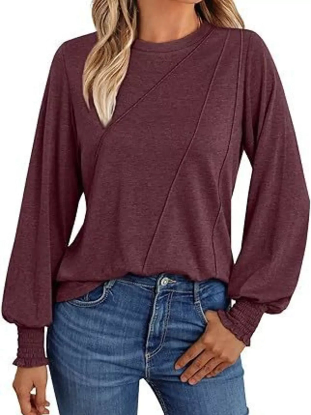 Round Neck Long Sleeve Top - Trendsi - Flyclothing LLC