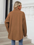 Collared Neck Long Sleeve Dropped Shoulder Shirt - Trendsi - Flyclothing LLC