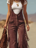 Fringe Corduroy Button Front Overalls - Trendsi - Flyclothing LLC