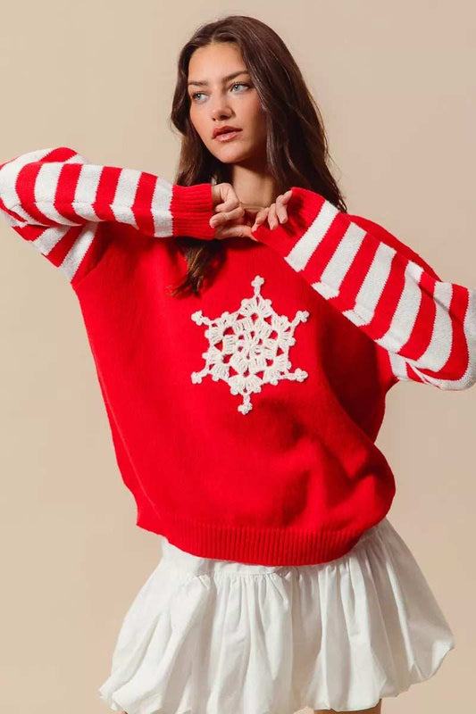 SO ME Christmas Snowflake Crochet Embellished Sweater - Trendsi - Flyclothing LLC
