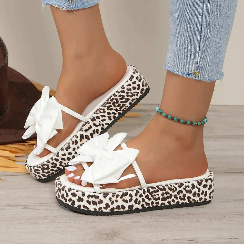 Bow Open Toe Leopard Platform Sandals - Trendsi - Flyclothing LLC