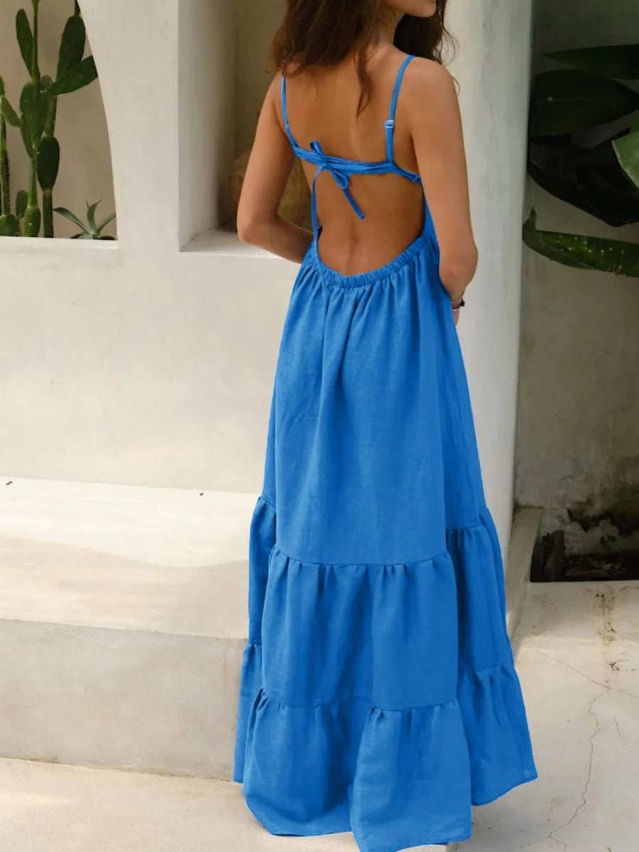 Tiered Maxi Cami Dress with Ruffled Hem - Trendsi - Flyclothing LLC