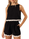 Contrast Trim Round Neck Top and Shorts Set - Trendsi - Flyclothing LLC