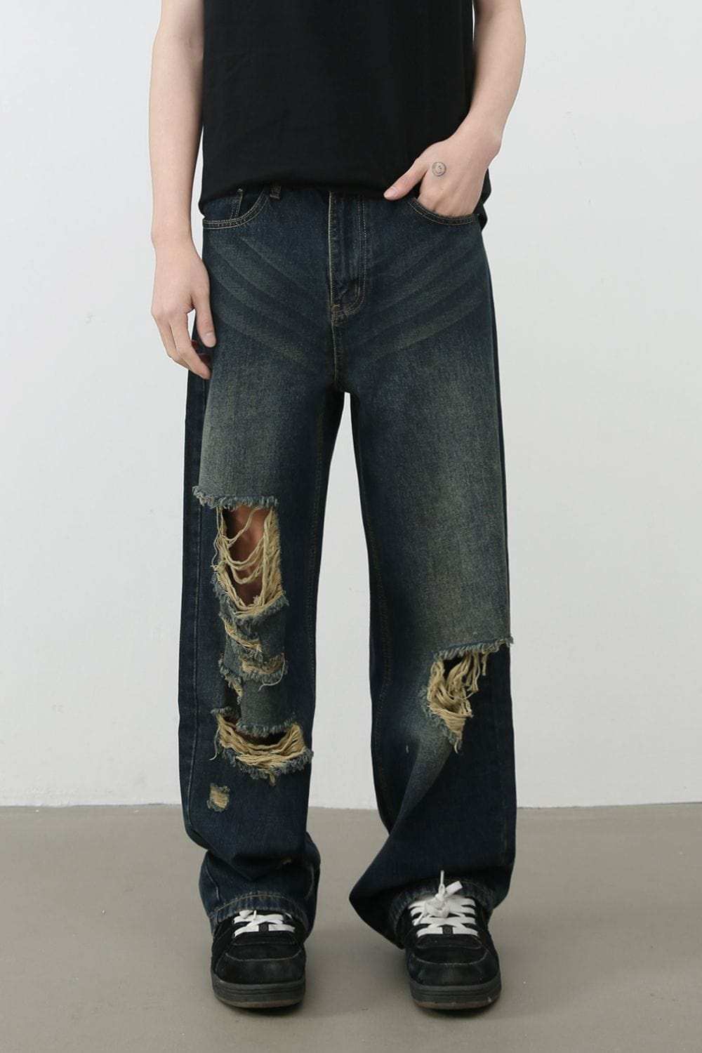 Men's Distressed Wide Leg Jeans - Trendsi - Flyclothing LLC