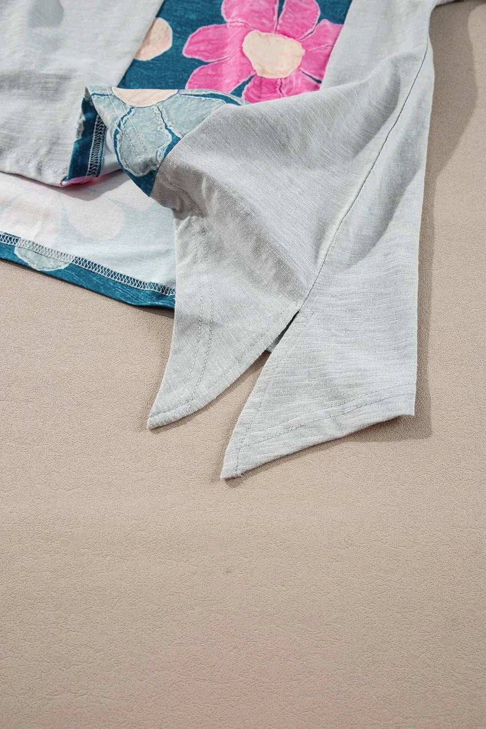 Slit Floral V-Neck Three-Quarter Sleeve Blouse - Trendsi - Flyclothing LLC