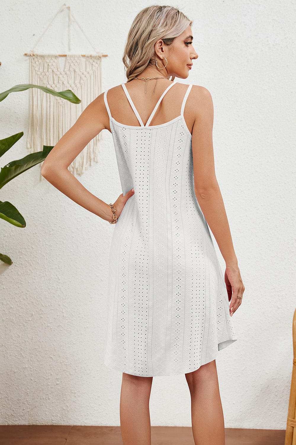 Eyelet Scoop Neck Double Strap Dress - Trendsi - Flyclothing LLC