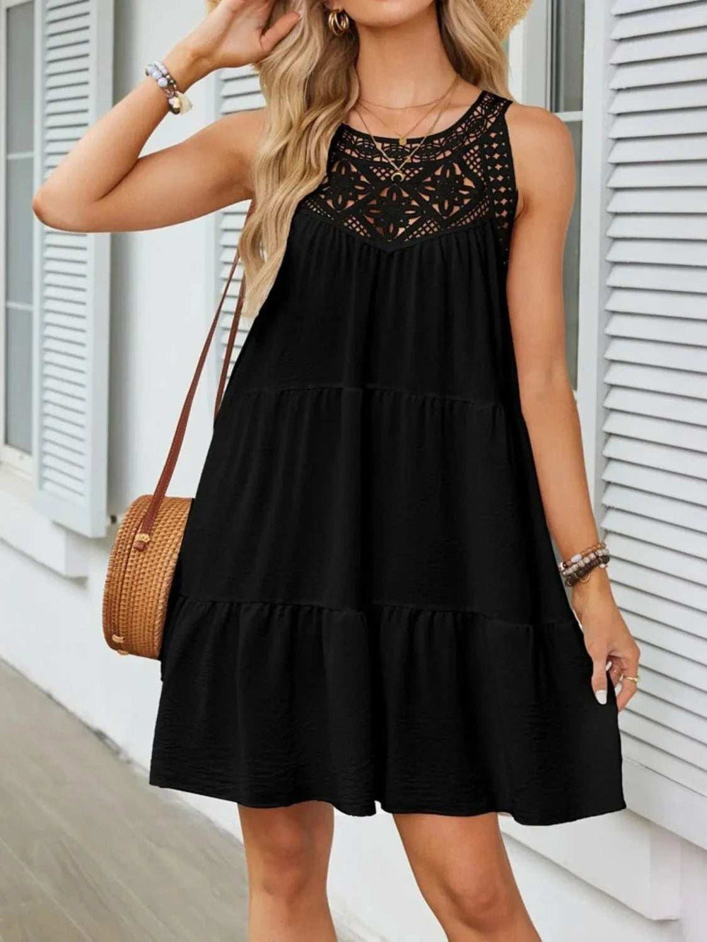 Ruffled Hem Lace Sleeveless Dress - Trendsi - Flyclothing LLC