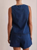 Tie Front Vest and Shorts Denim Set - Trendsi - Flyclothing LLC