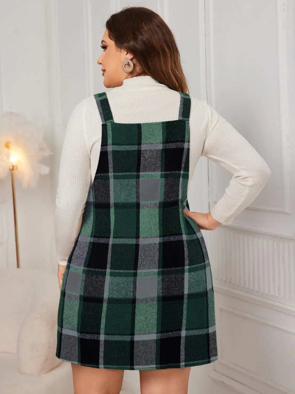 Plus Size Plaid Wide Strap Overall Dress - Trendsi - Flyclothing LLC