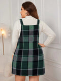 Plus Size Plaid Wide Strap Overall Dress - Trendsi - Flyclothing LLC