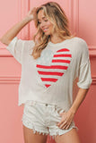 BiBi Striped Heart Contrast Knit Top - Trendsi - Flyclothing LLC
