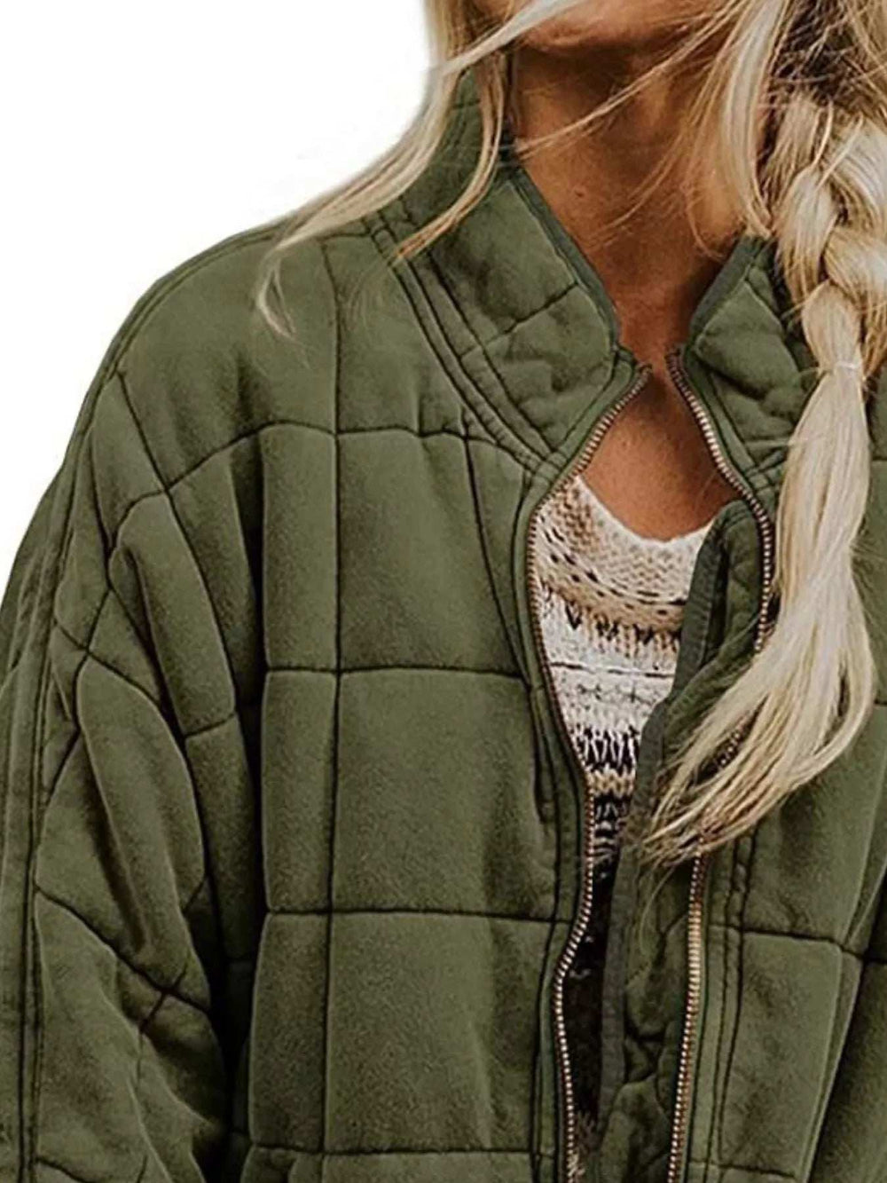 Full Size Zip Up Quilted Bomber Jacket Plus Size - Trendsi - Flyclothing LLC