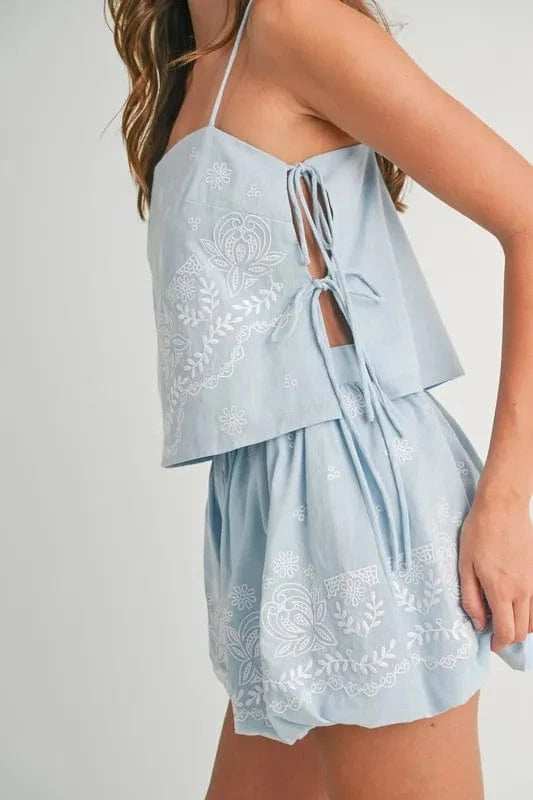 MABLE Embroidered Crop Cami and Balloon Mini Skirt Set - Trendsi - Flyclothing LLC