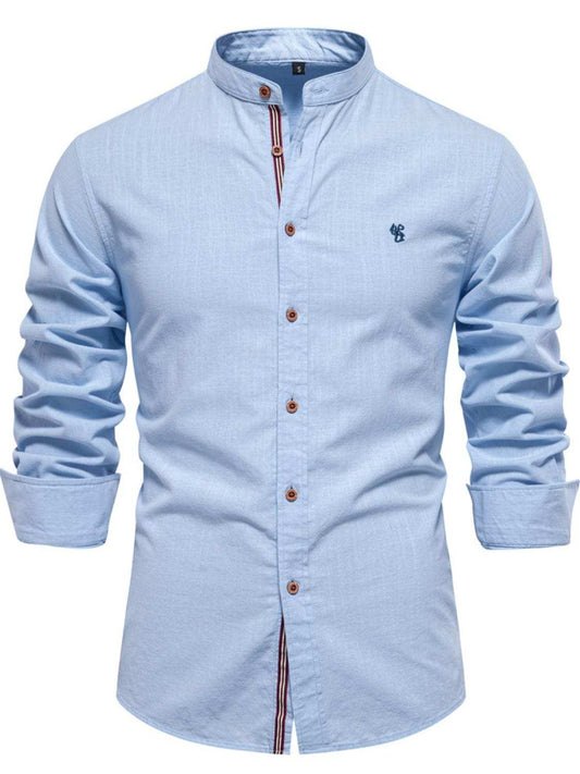 Men's Full Size Button Down Embroidered Shirt Plus Size - Trendsi - Flyclothing LLC