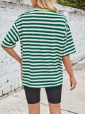 Lovelet Striped Round Neck Half Sleeve T-Shirt - Trendsi - Flyclothing LLC