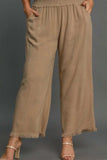 Umgee Full Size Linen Blend Elastic Waistband Wide Leg Pants Plus Size - Trendsi - Flyclothing LLC