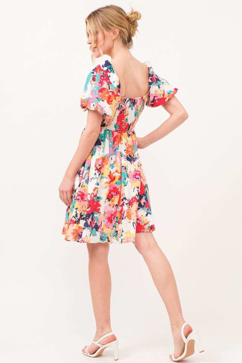 And The Why Square Neck Puff Sleeve Floral Dress - Trendsi - Flyclothing LLC