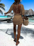 Backless Openwork Drawstring Round Neck Cover Up - Trendsi - Flyclothing LLC