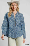 Umgee Paisley Print Denim Shirt Jacket - Trendsi - Flyclothing LLC