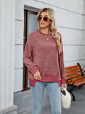 Contrast Trim Round Neck Long Sleeve T-Shirt - Trendsi - Flyclothing LLC