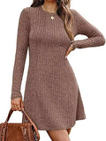 Ribbed Knit Long Sleeve A-Line Dress - Trendsi - Flyclothing LLC
