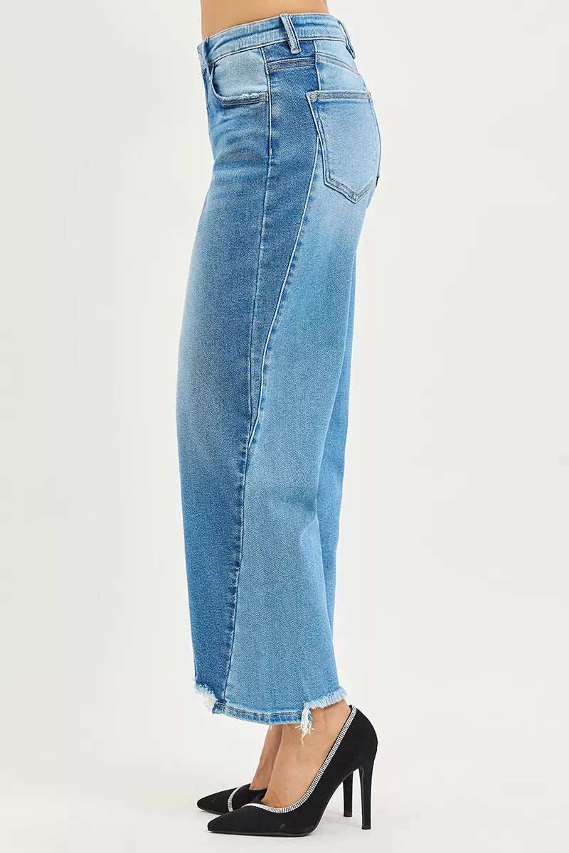 RISEN Full Size Slouchy Cropped Barrel Jeans with Contrast Wash Plus Size - Trendsi - Flyclothing LLC