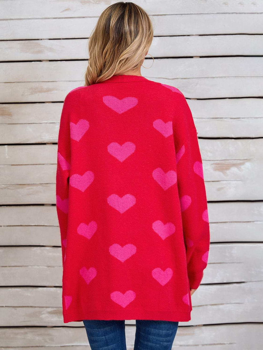 Angel Wings Heart Open Front Long Sleeve Cardigan - Trendsi - Flyclothing LLC