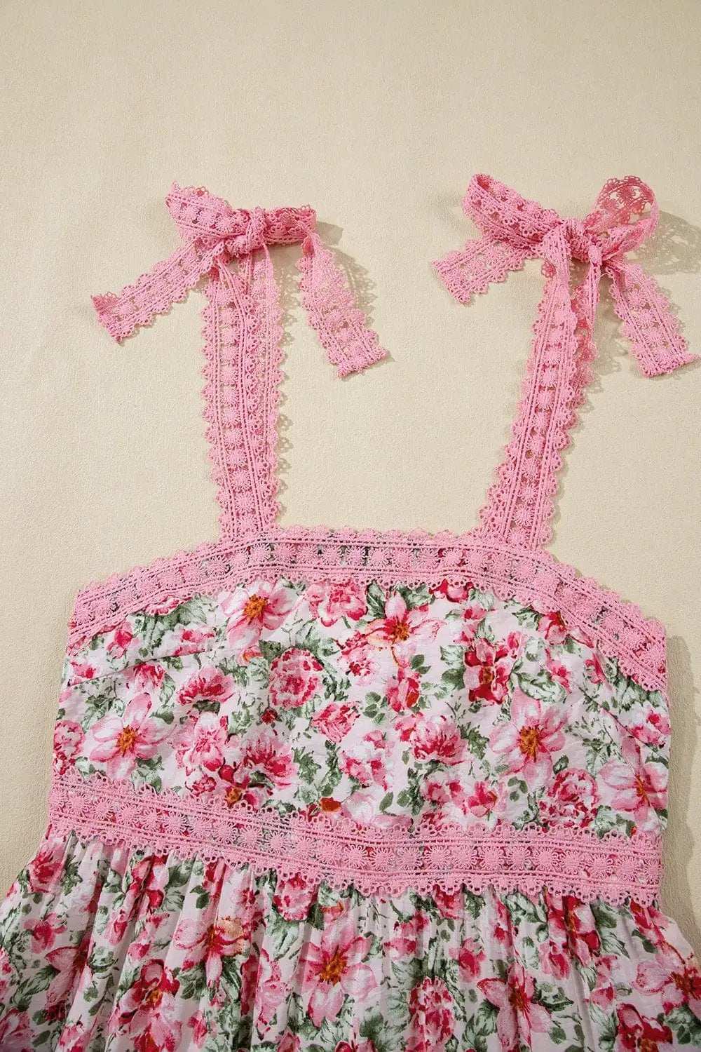 Floral Lace Tied Strap Square Neck Dress with Pockets - Trendsi - Flyclothing LLC