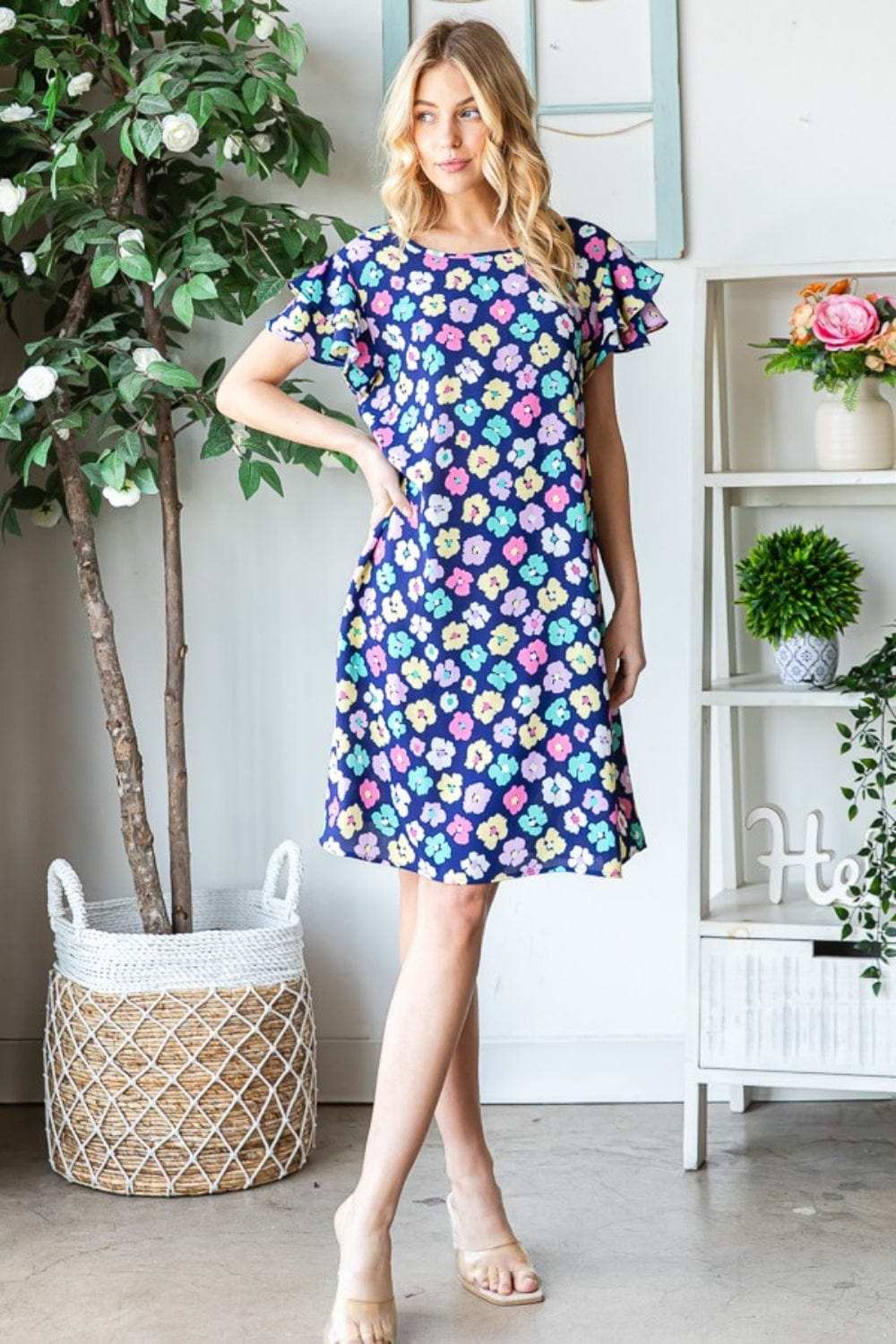 Heimish Full Size Floral Ruffled Short Sleeve Dress with Pockets - Trendsi - Flyclothing LLC