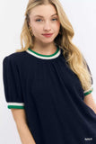 Umgee Puff Sleeve Knit Top with Contrast Rib Trim - Trendsi - Flyclothing LLC
