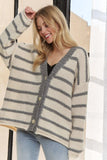 ADORA Horizontally Striped Button Up Cardigan - Trendsi - Flyclothing LLC