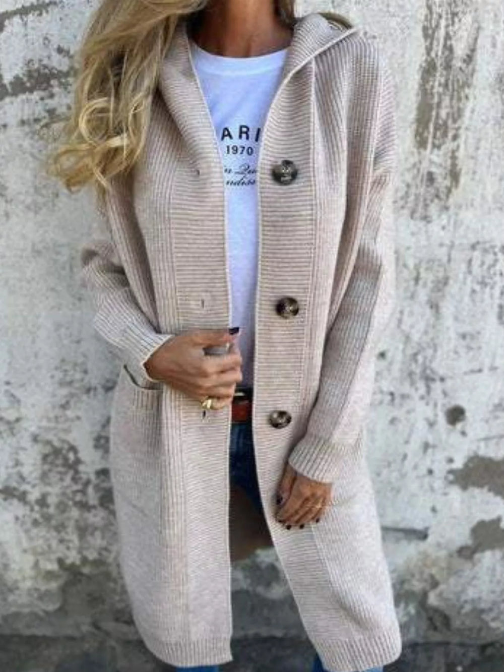 Full Size Button-Down Hooded Cardigan Plus Size - Trendsi - Flyclothing LLC