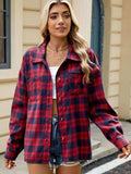 Plaid Collared Neck Long Sleeve Shirt - Trendsi - Flyclothing LLC