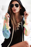 BiBi French Terry Lace Up Hoodie With Tie Dye Sleeves - Trendsi - Flyclothing LLC