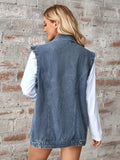 Raw Hem Sleeveless Button Up Denim Jacket - Trendsi - Flyclothing LLC
