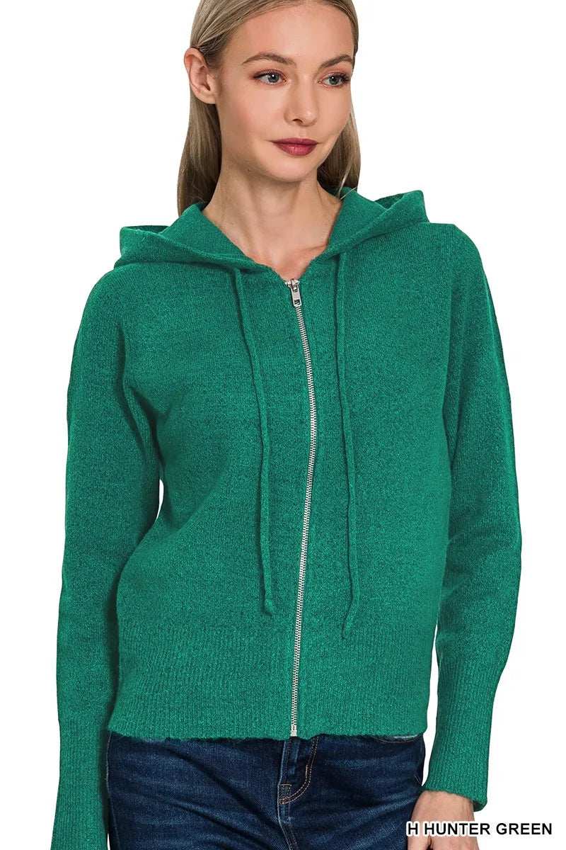 Zenana Drawstring Zip Up Hooded Cardigan - Trendsi - Flyclothing LLC