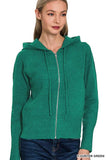 Zenana Drawstring Zip Up Hooded Cardigan - Trendsi - Flyclothing LLC