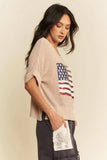 Davi & Dani Sequin American Flag Patch Short Sleeve Knit Top - Trendsi - Flyclothing LLC