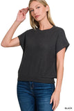 Zenana Round Neck Banded Botton Short Sleeve Sweater - Trendsi - Flyclothing LLC