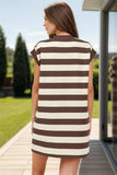 Striped Round Neck Cap Sleeve Mini Dress - Trendsi - Flyclothing LLC