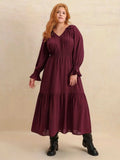Plus Size Swiss Dot Tie Neck Flounce Sleeve Maxi Dress - Trendsi - Flyclothing LLC