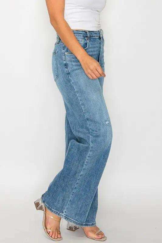 bytos Full Size High Rise Wide Leg Jeans with Pockets - Trendsi - Flyclothing LLC
