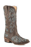 Roper Womens Fashion Cowboy Boot Vintage Brown Faux Leather With Western Embroidery - Roper - Flyclothing LLC
