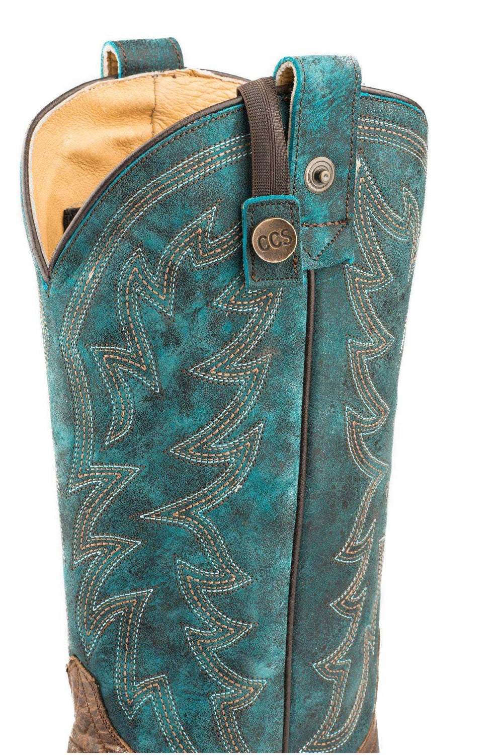 Roper Womens Concealed Carry Leather Cowboy Boot Vintage Brown Vamp With Embroidered Turquoise Upper - Roper - Flyclothing LLC