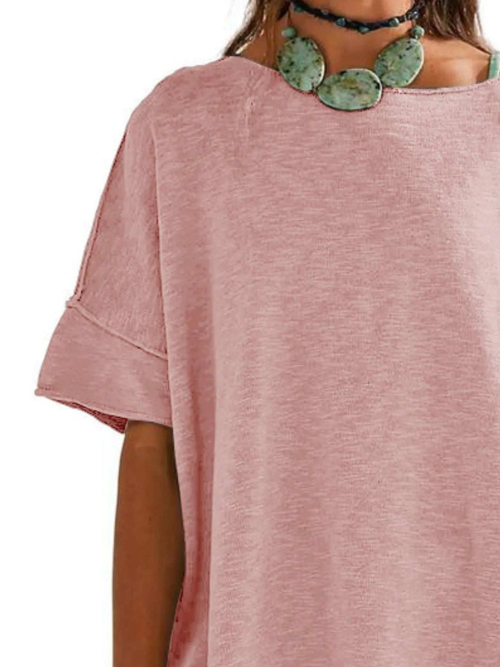 Oversized Round Neck Drop-Shoulder T-Shirt - Trendsi - Flyclothing LLC
