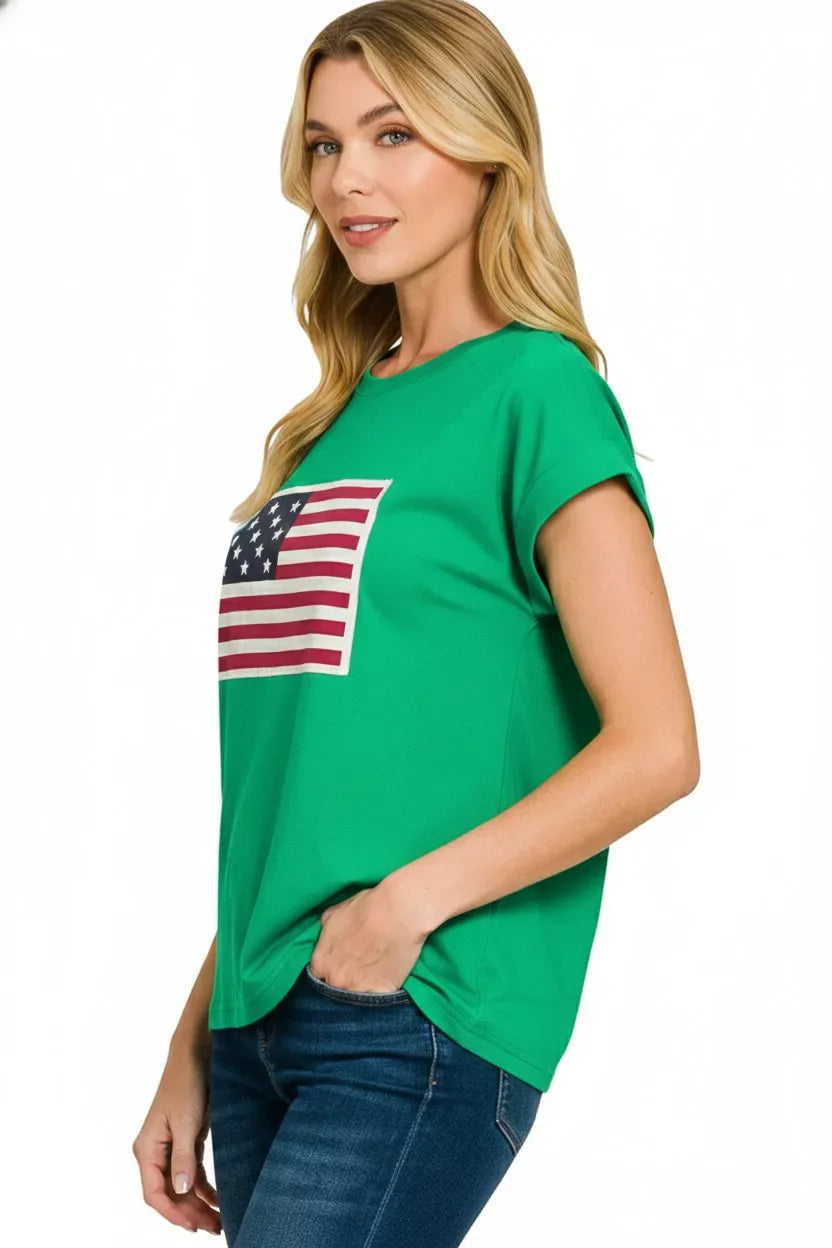 Zenana US Flag Round Neck Short Sleeve T-Shirt - Trendsi - Flyclothing LLC